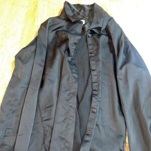 A New Day Black Satin Button-Up Blouse